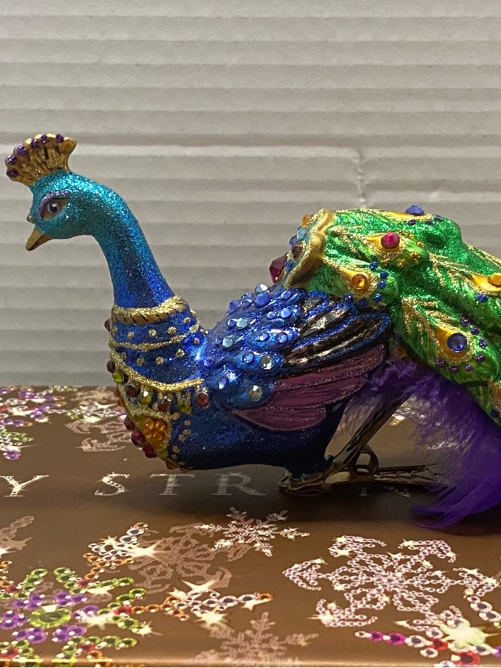 Jay Strongwater Blue and Green Jeweled Peacock Ornament